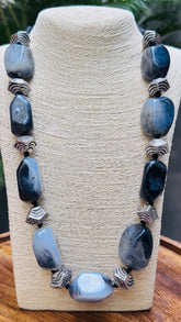 Chunky Gray Agate Bead Necklace with Matching Earrings - Occean By Soumali