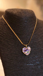 Dainty Gold Necklace with Purple Heart, Pearl & Green Accent - Occean By Soumali