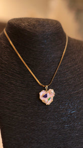 Elegant Gold Herringbone Necklace with Hand-Painted Pink Heart Pendant - Occean By Soumali