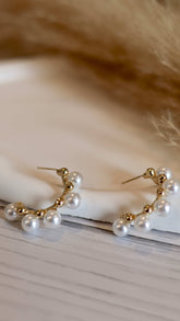 Elegant Pearl & Bead Half-Hoop Earrings - Occean By Soumali