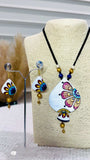 Hand-Painted Terracotta Floral Necklace & Earrings Set - Occean By Soumali