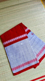 Authentic Handloom Cotton Saree with Traditional Red & Grey Thread Work