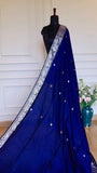 Royal Blue Baluchari Cotton Saree with Silver and Mustard Zari Weave
