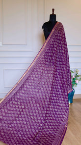 Jamuni Purple Handblock Bagru Printed Kota Doria Cotton Saree with Sleek Zari Border