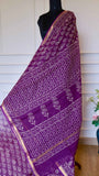 Jamuni Purple Handblock Bagru Printed Kota Doria Cotton Saree with Sleek Zari Border