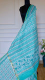 The Turquoise Loom: Bagru Handblock Printed Kota Doria Cotton Saree with Sleek Zari