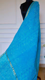 Vibrant Azure Kota Doria Pure Cotton Saree with Sleek Golden Zari Border