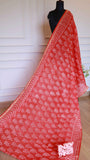 Red Handblock Bagru Printed Kota Doria Cotton Saree with Leheriya Pallu