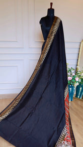Black and Rust Hand Block Printed Maheshwari Silk Saree