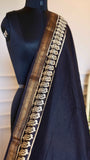 Black and Rust Hand Block Printed Maheshwari Silk Saree