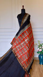 Black and Rust Hand Block Printed Maheshwari Silk Saree