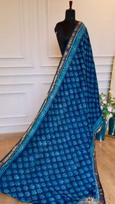 Maheshwari Handblock Printed Silk Saree in Blue