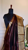 Deep Wine Maroon Mangalagiri Semi Silk Saree with Antique Gold Zari Nizam Border