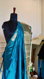 Sky Blue Mangalagiri Semi-Silk Saree with Antique Gold Zari Floral Border