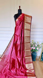 Rani Pink Mangalagiri Semi-Silk Saree with Golden Zari Temple Motif Border