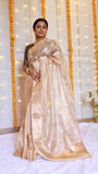 Champagne Gold Handwoven Pure Tissue Silk Banarasi Saree with Zari Booti Work