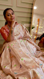 Front pose of model highlighting the blouse pairing and elegant pallu placement of the Munga Contrast Banarasi Saree.