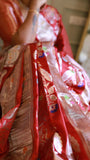 Crimson Red Munga Contrast Banarasi Saree with Antique Zari Floral Motif Pallu & Matching Blouse Piece