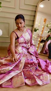 Purple Munga Silk Banarasi Saree with Kalash and Peacock Meenakari Weave