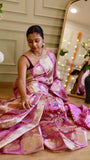Purple Munga Silk Banarasi Saree with Kalash and Peacock Meenakari Weave