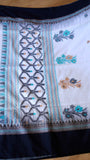 Off-White & Black Handwoven Khadi Cotton Saree with Turquoise Floral Motifs & Geometric Pallu