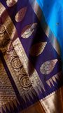 Sky Blue Semi Gadwal Saree with Deep Purple Zari Border and Running Blouse Piece