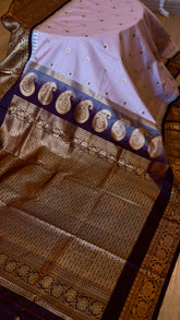 Lilac and Deep Purple Semi Gadwal Silk Saree with Checked Body & Zari Pallu