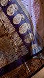 Lilac and Deep Purple Semi Gadwal Silk Saree with Checked Body & Zari Pallu