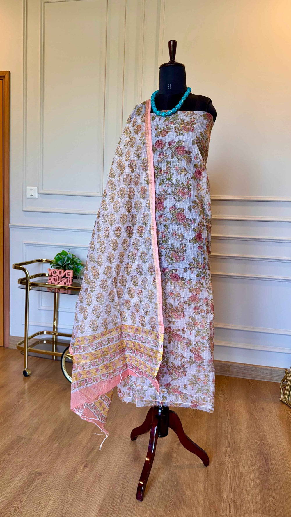 The Whispering Blooms: Hand-Block Kota Doria Cotton Suit