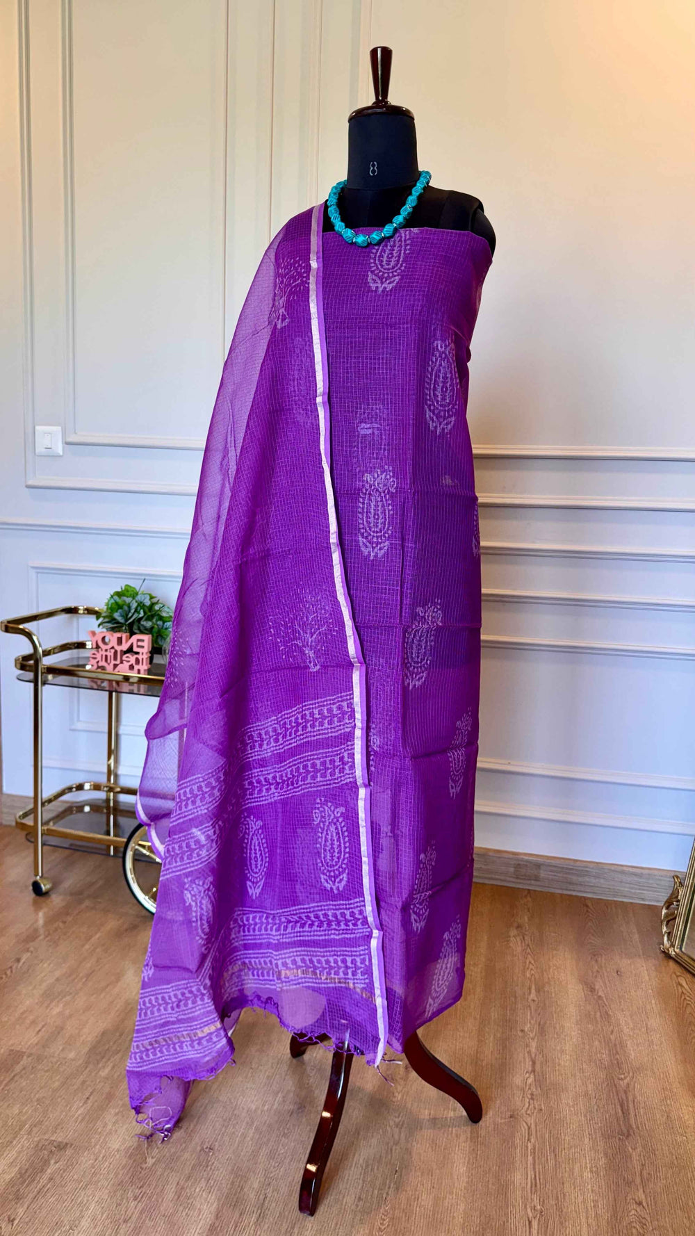 The Royal Amethyst: Hand-Block Kota Doria Cotton Suit
