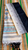 Midnight Bloom: Hand-Woven Charcoal Grey Pure Bengal Khadi Jamdani