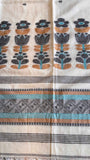 Midnight Bloom: Hand-Woven Charcoal Grey Pure Bengal Khadi Jamdani