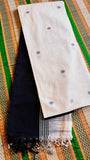 Midnight Bloom: Hand-Woven Charcoal Grey Pure Bengal Khadi Jamdani