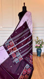 Lavender & Plum Half n Half Dhonekhali Handloom Cotton Saree with Ikkat Border