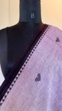 Lavender & Plum Half n Half Dhonekhali Handloom Cotton Saree with Ikkat Border
