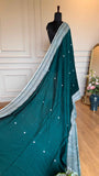 Deep Emerald Handloom Cotton Saree with Intricate White Thread Work