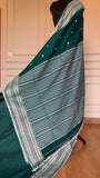 Deep Emerald Handloom Cotton Saree with Intricate White Thread Work