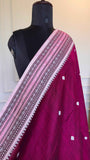 Handloom Cotton Saree with Thread Work in Deep Magenta/Wine | TITAFU
