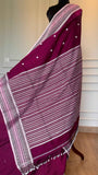 Handloom Cotton Saree with Thread Work in Deep Magenta/Wine | TITAFU