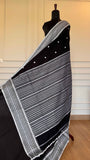 Black Handloom Cotton Saree with Intricate White Thread Work | TITAFU