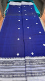 Indigo Handloom Cotton Saree with Traditional White Thread Work
