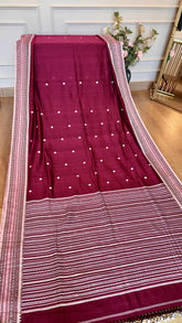 Handloom Cotton Saree with Thread Work in Deep Magenta/Wine | TITAFU
