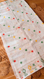 Off-White Kardana Jamdani Saree with Multicolor Geometric & Elephant Hand Embroidery