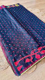 Midnight Black Kardana Jamdani Saree with Crimson Polka Dots & Multicolor Pallu