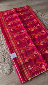 Rani Pink Handcrafted Kardana Jamdani Saree with Matching Blouse Piece