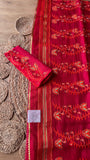Rani Pink Handcrafted Kardana Jamdani Saree with Matching Blouse Piece
