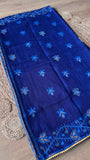 Royal Blue Kardana Handcrafted Jamdani Saree with Sequined Floral Vines & Blouse Piece