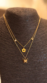 Layered Butterfly & Flower Charm Necklace Chain - Occean By Soumali