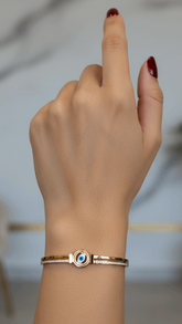 Modern Evil Eye Gold Plated Bracelet | Delicate Crystal Charm Bangle