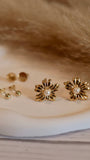 Modern Gold Flower & Ball Stud Set with Pearl Accent - Set of 3 - Occean By Soumali